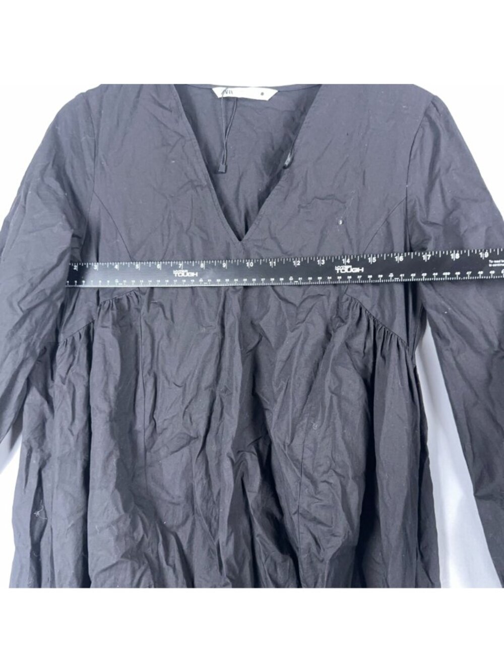 Zara Tiered Maxi Dress Size Small Black 100% Cotton Long Sleeve V Neck - Picture 11 of 14